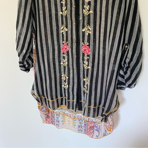 Aratta Silent Journey Floral Embroidered Top Mixed Media Button Down Sz S, M - Picture 3 of 14